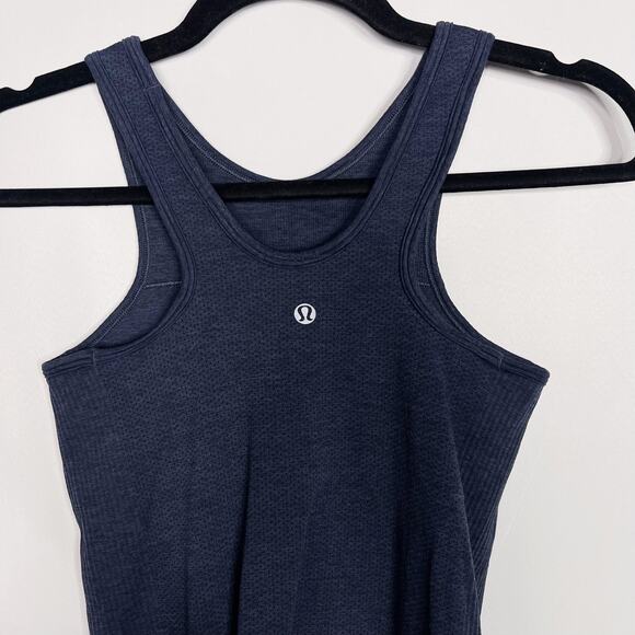 Lululemon Womens 4 Blue Seamlessly Covered Tank Heathered Inkwell Built In Bra - Picture 6 of 8